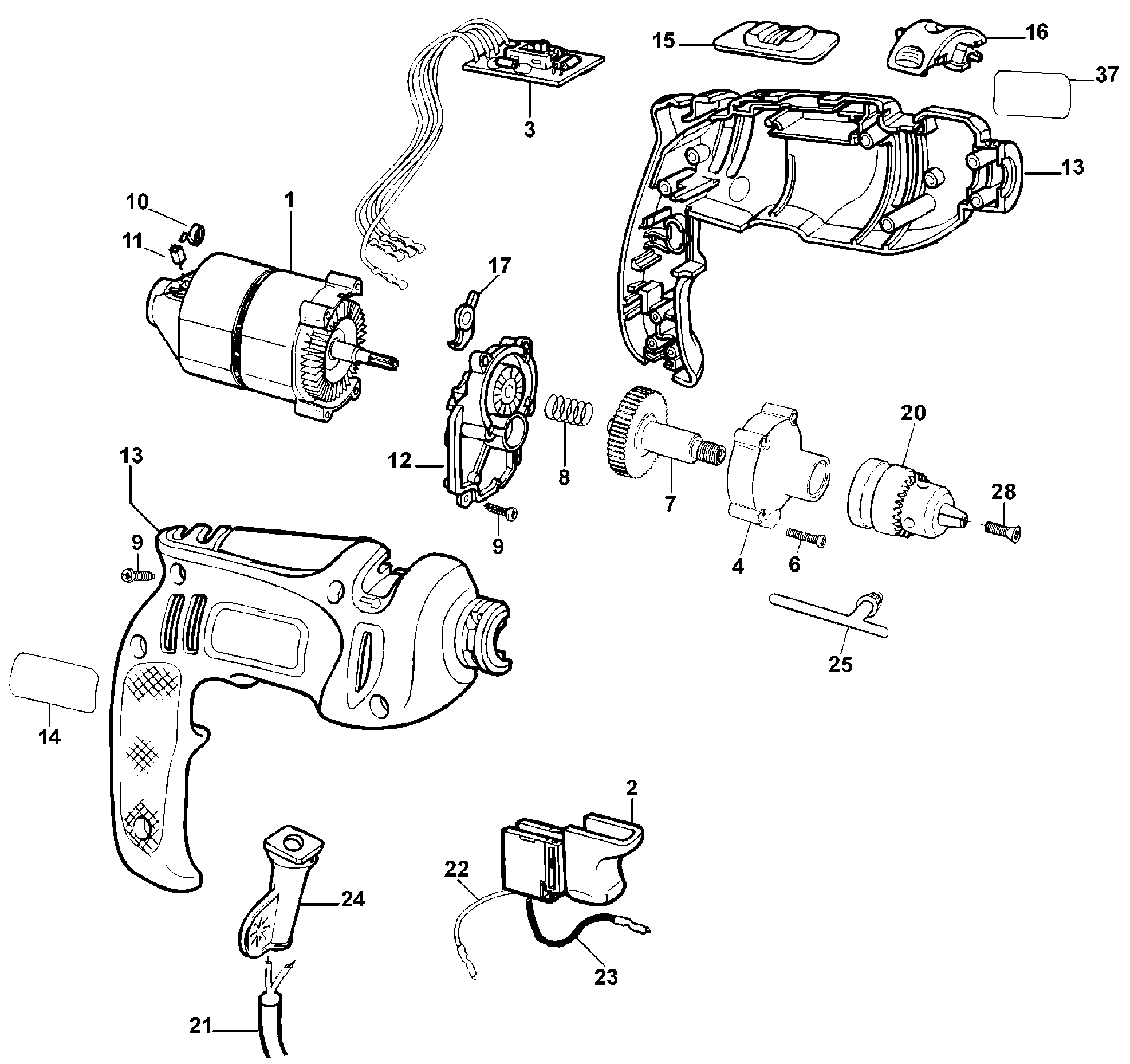 Page A Diagram and Parts List for KR510REB2 3 Black and Decker Hammer Drill